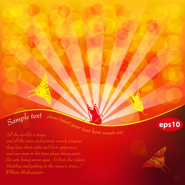 Fantasy background with place for your text. Butterflies are attracted by lights