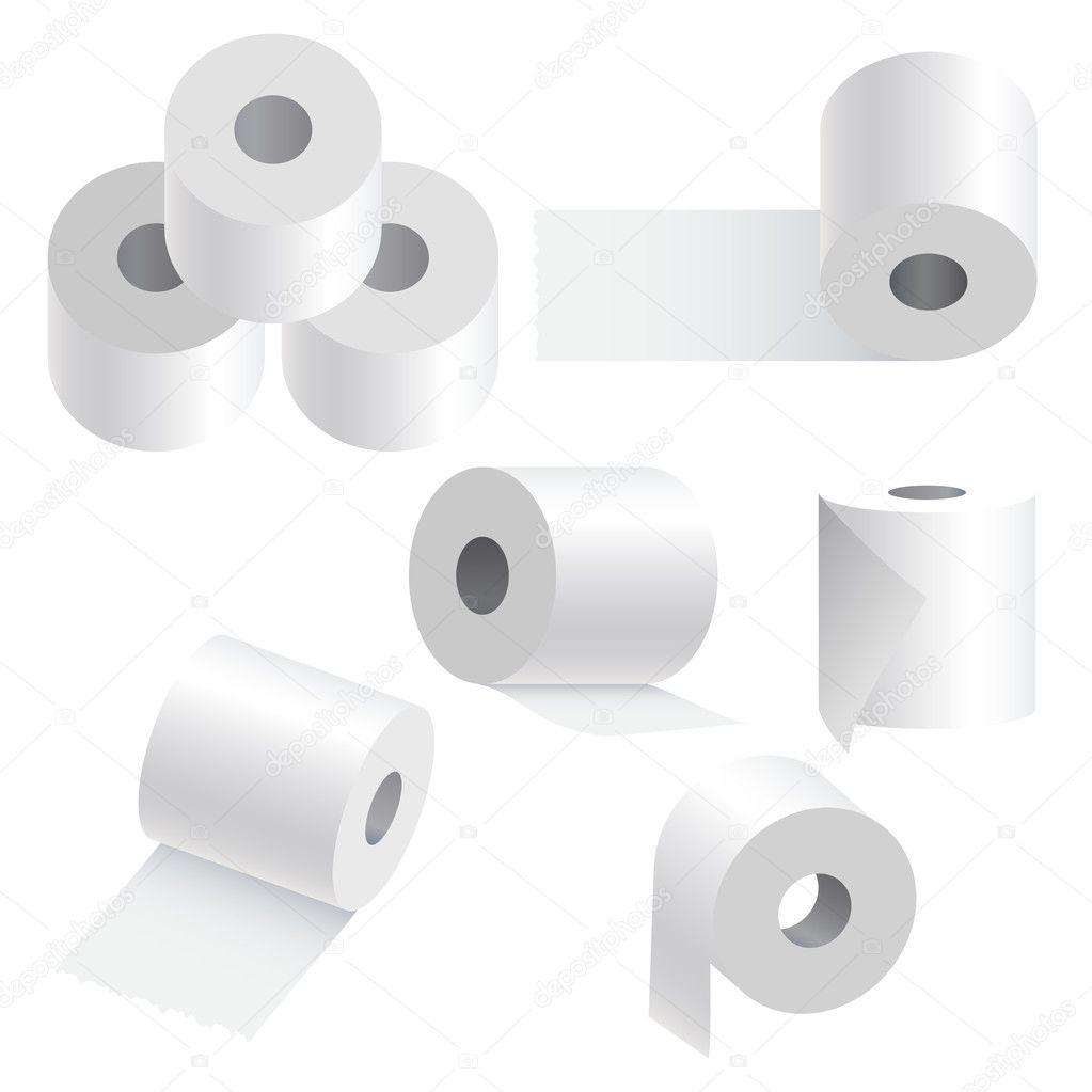 Toilet paper set on white background.