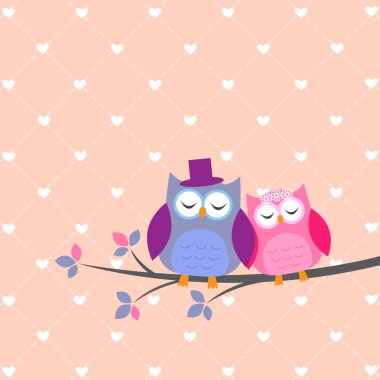 Couple owls in love clipart