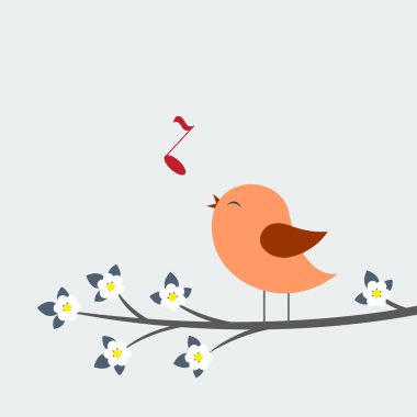 Cute bird sings clipart