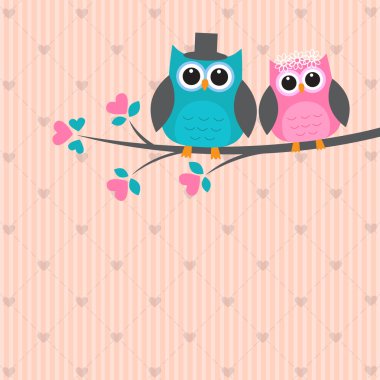 Two cute owls in love clipart