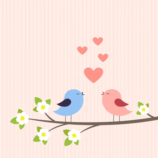 Pareja de pájaros enamorados — Vector de stock