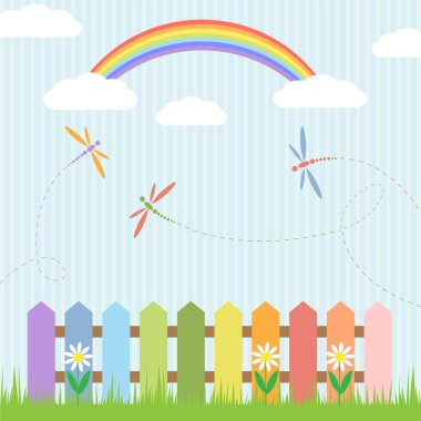 Colorful dragonflies with rainbow clipart