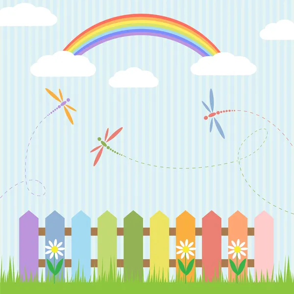 七彩蜻蜓与彩虹 — 图库矢量图片