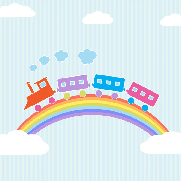 Colorful train on rainbow — Stok Vektör