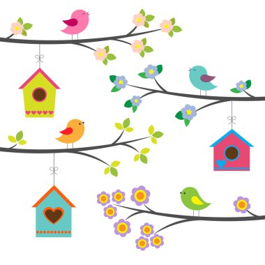 Birds and birdhouses. Vector set clipart