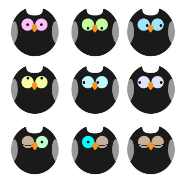 Various of owls. Vector icons set clipart