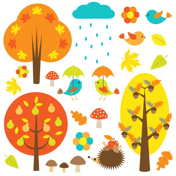 Aves e árvores no outono — Vetor de Stock