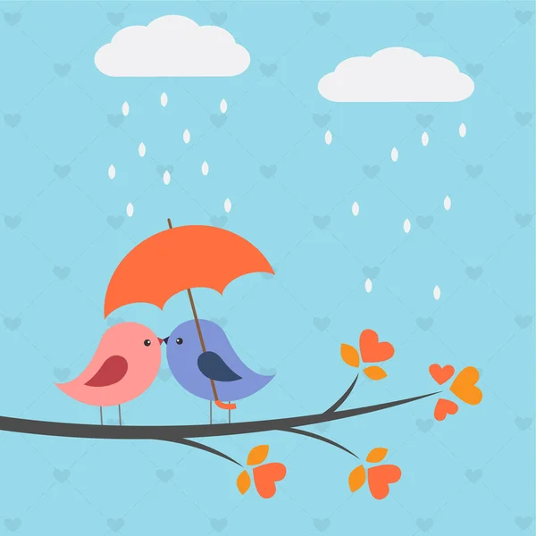 Πουλιά, κάτω από την ομπρέλα — Διανυσματικό Αρχείο