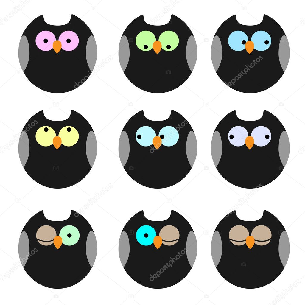 Various of owls. Vector icons set