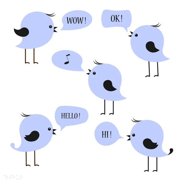 Oiseaux bleus avec bulles vocales — Image vectorielle