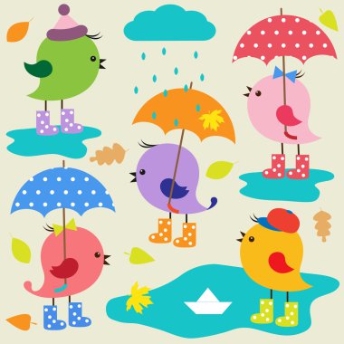 Colorful cute birds clipart