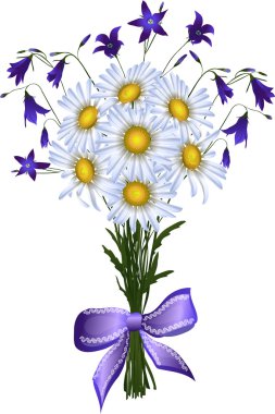 Bouquet of chamomiles and hand-bells clipart