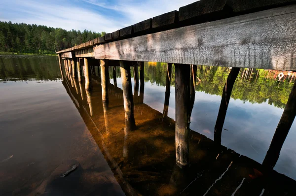 stock image Hand made pier on lake close up