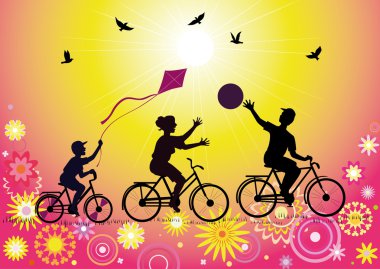 Sports family on bicycles clipart