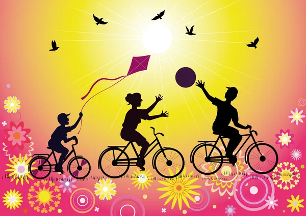 Famiglia sportiva in bicicletta — Vettoriale Stock