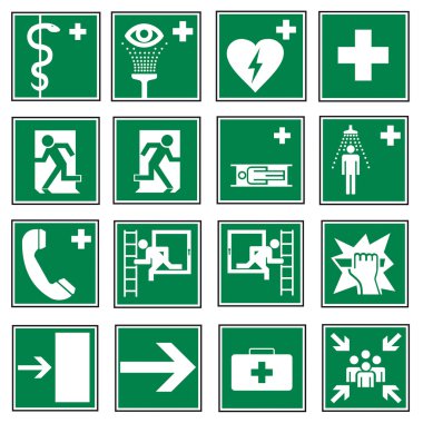 Rescue signs icon exit emergency set clipart