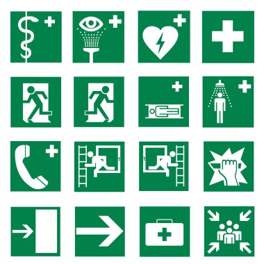 Rescue signs icon exit emergency set clipart