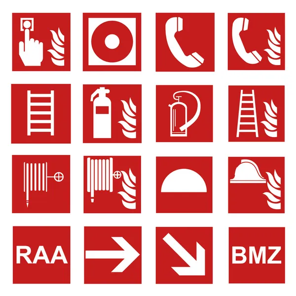 火災安全標識火災火災の警告標識セット — ストックベクタ