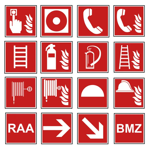 Señal de seguridad contra incendios señal de advertencia contra incendios conjunto — Vector de stock