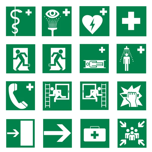Señales de rescate icono salida emergencia conjunto — Archivo Imágenes Vectoriales