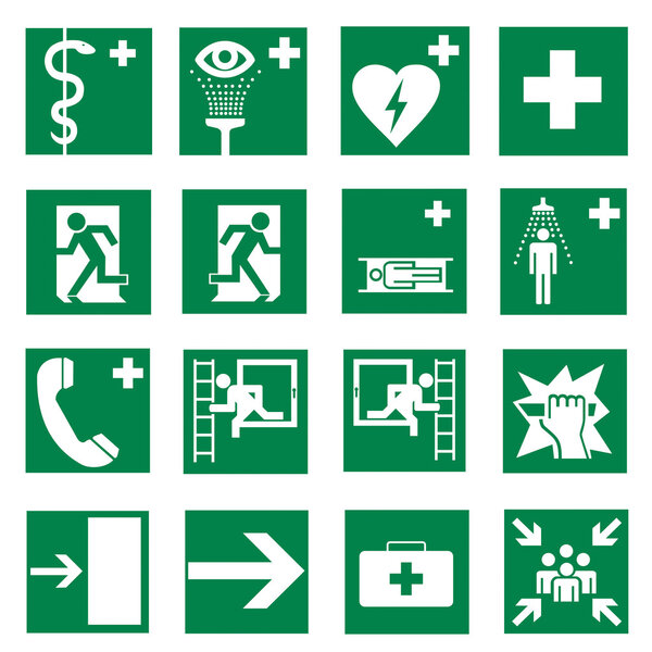 Rescue signs icon exit emergency set