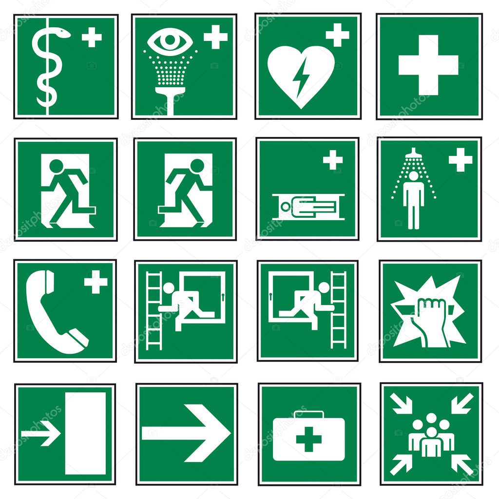 Rescue signs icon exit emergency set