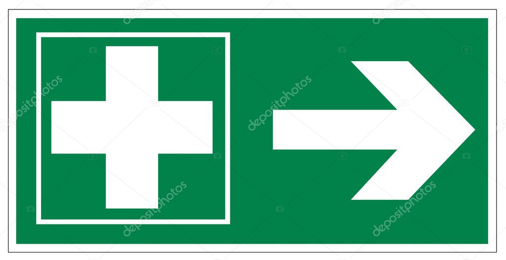 Rescue signs icon exit emergency first aid kit cross arrow