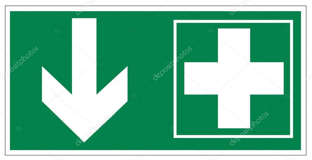 Rescue signs icon exit emergency first aid kit cross arrow