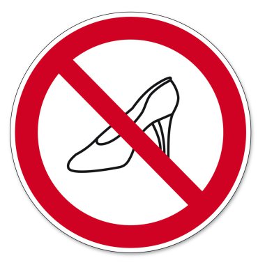 Prohibition signs BGV icon pictogram Trespassing for wearers of shoes with pointed heels clipart