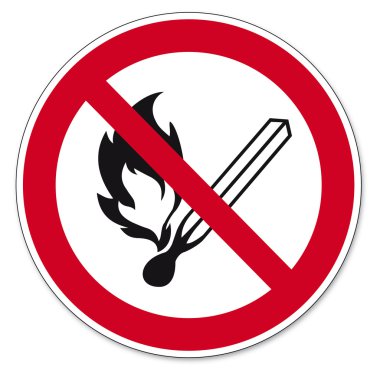 Prohibition signs BGV icon pictogram Fire open light and smoking prohibited clipart