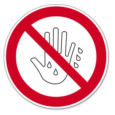 Prohibition signs BGV icon pictogram Touch it with wet hands prohibited clipart