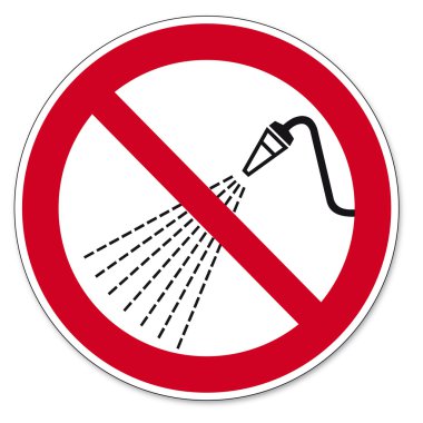 Prohibition signs BGV icon pictogram Prohibited with water spray clipart