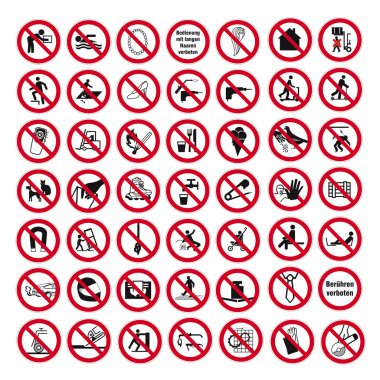 Prohibition signs BGV icon pictogram set collection collage clipart