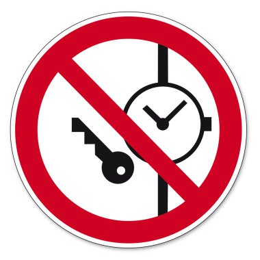 Prohibition signs BGV icon pictogram Carrying metal parts of clocks or prohibited clipart