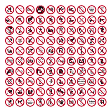 Prohibition signs BGV icon pictogram set collection collage clipart