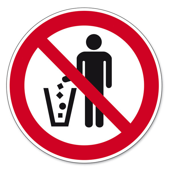 Prohibition signs BGV icon pictogram Throw waste prohibited