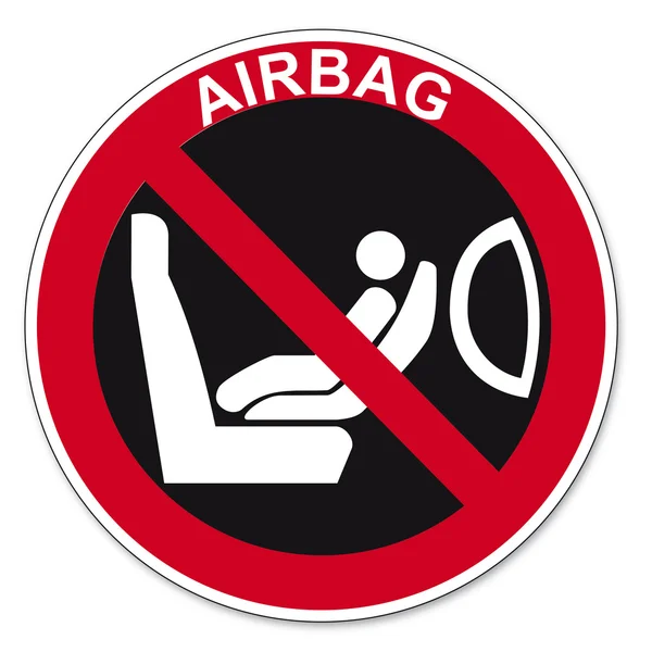 Segnali di divieto BGV icona pittogramma Collegamento di un seggiolino per bambini al sedile airbag Proibito — Vettoriale Stock