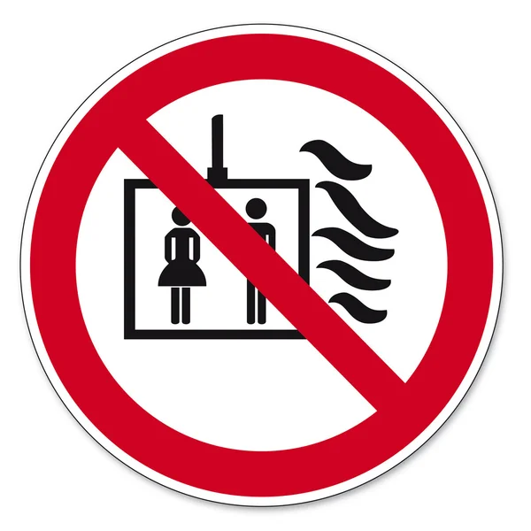 Prohibition signs BGV icon pictogram Elevator in case of fire do not use — Stock Vector