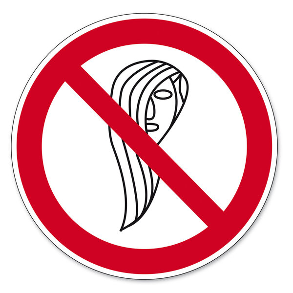 Prohibition signs BGV icon pictogram Operation prohibited with long hair