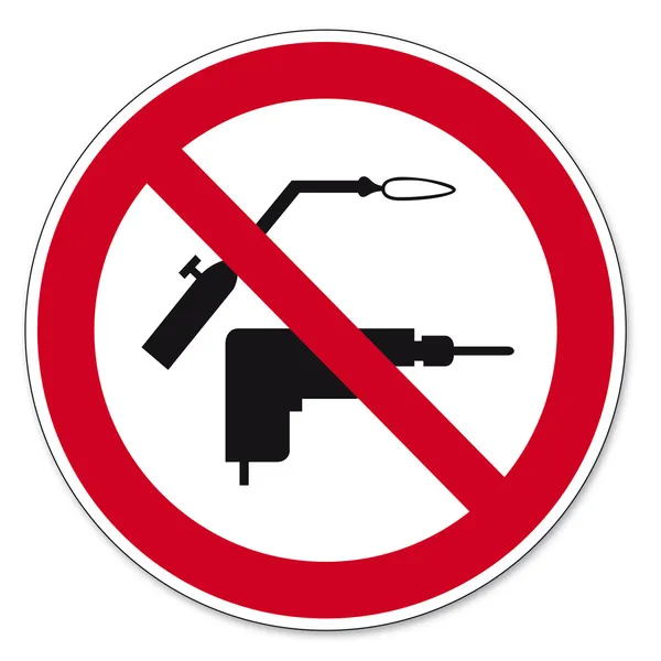 Panneaux d'interdiction pictogramme icône BGV forage et soudage interdit — Image vectorielle