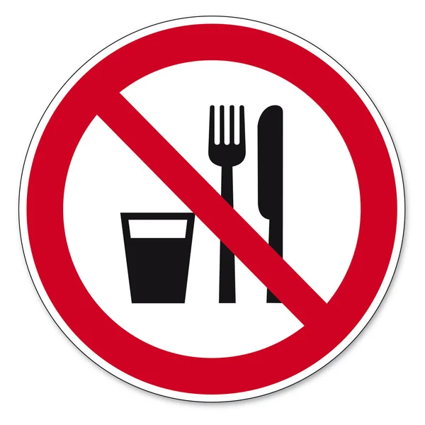 Signos de prohibición BGV icono pictograma Alimentos y bebidas prohibidos — Vector de stock