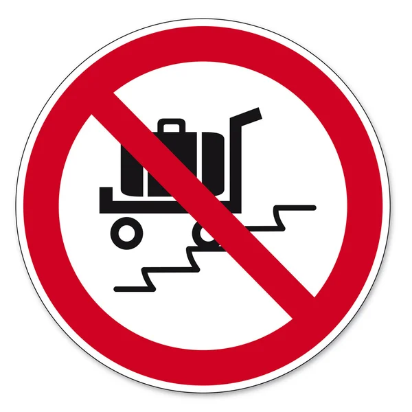 Förbud tecken bgv ikonen piktogram använda rulltrappan med resväska last bilar förbjudna — Stock vektor
