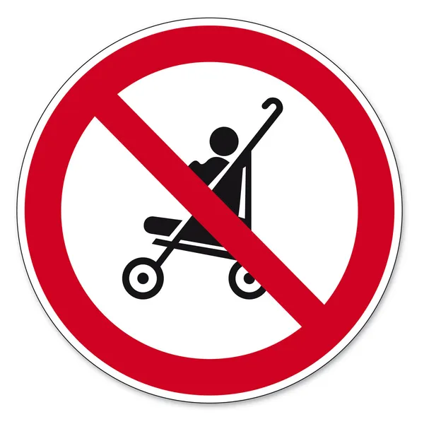 Signos de prohibición BGV icono pictograma Cochecitos permitidos en escaleras mecánicas — Vector de stock