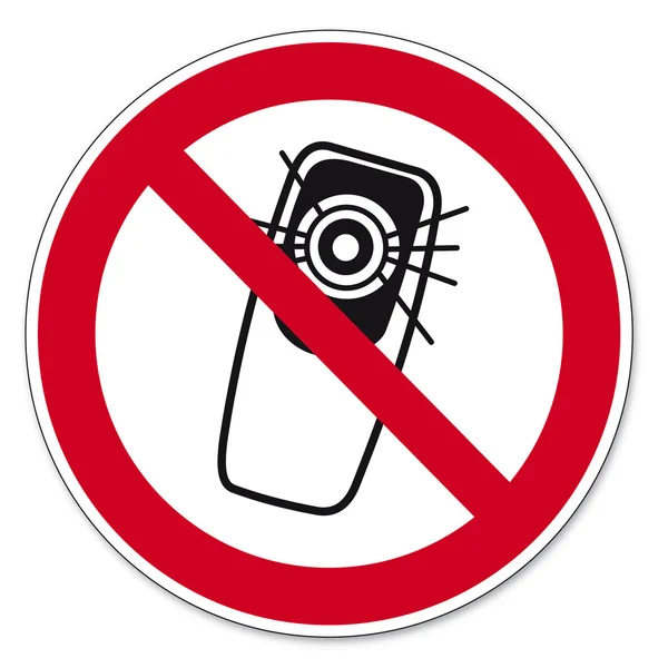 Panneaux d'interdiction pictogramme icône BGV Appareil photo téléphone utilisation interdite smartphone — Image vectorielle