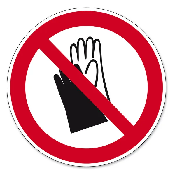 Запрещенные знаки запрета Пиктограмма значка BGV носить защитные перчатки запрещено — стоковый вектор