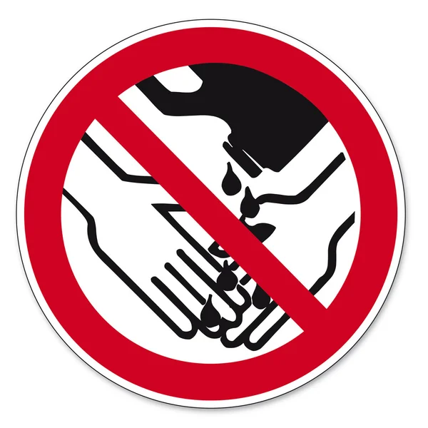Verbod op tekenen bgv pictogram pictogram handen wassen met oplosmiddelen verboden — Stockvector