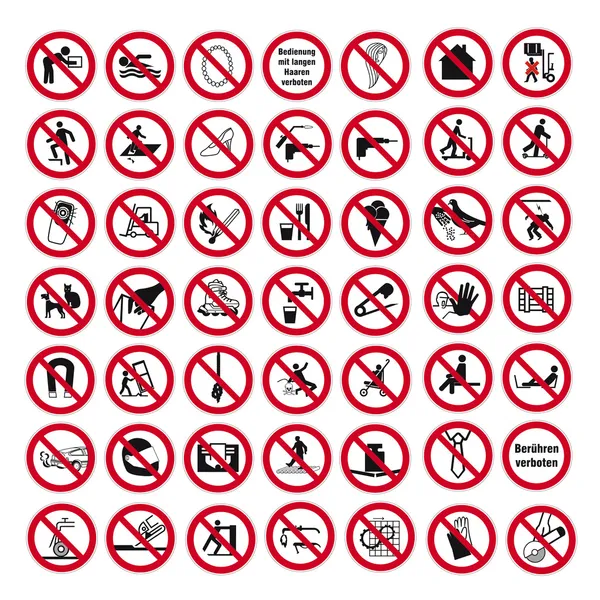 Signos de prohibición BGV icono pictograma conjunto colección collage — Vector de stock