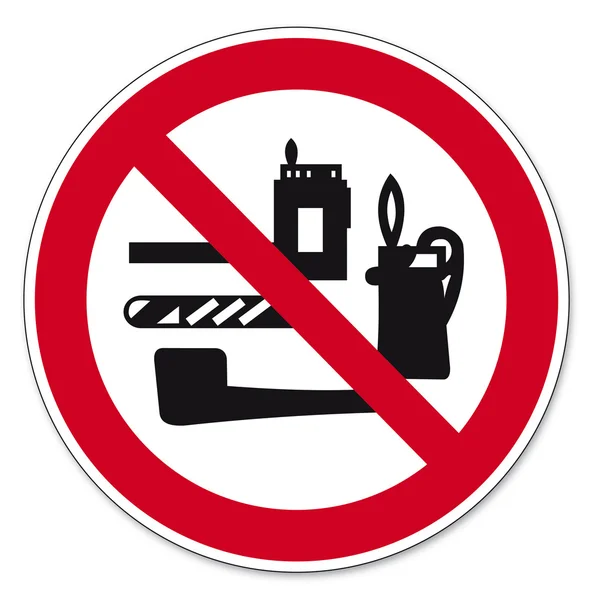 Запрет знаки BGV иконка пиктограммы Транспортировка табачных изделий зажигалки и забастовки запрещенные секвойи — стоковый вектор