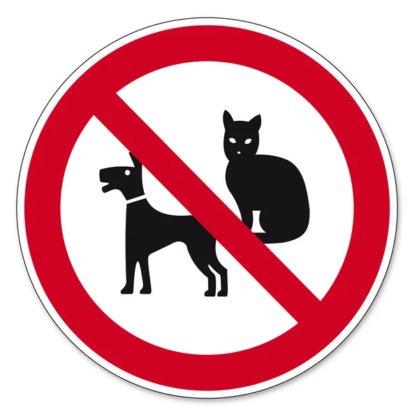 Signos de prohibición BGV icono pictograma Perros y gatos prohibición — Vector de stock